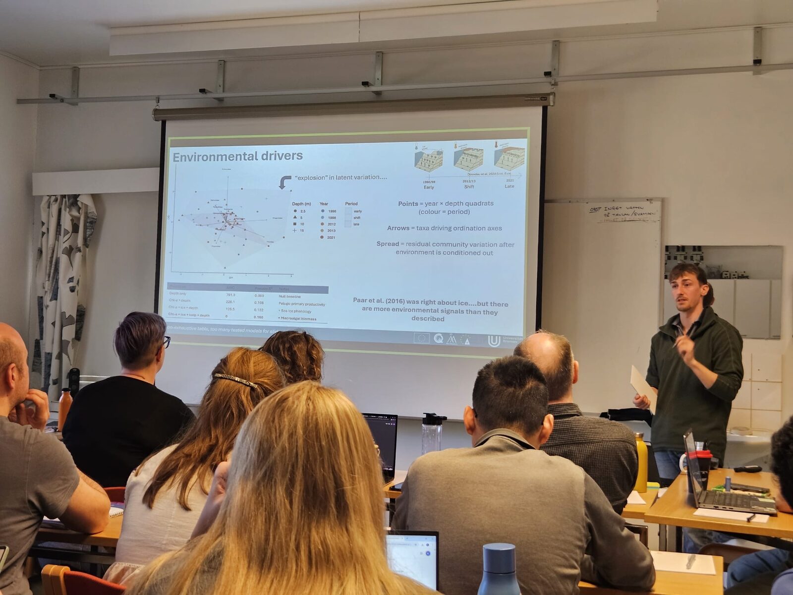 Tom Williams presenting Kongsfjorden benthic community results to a seminar audience